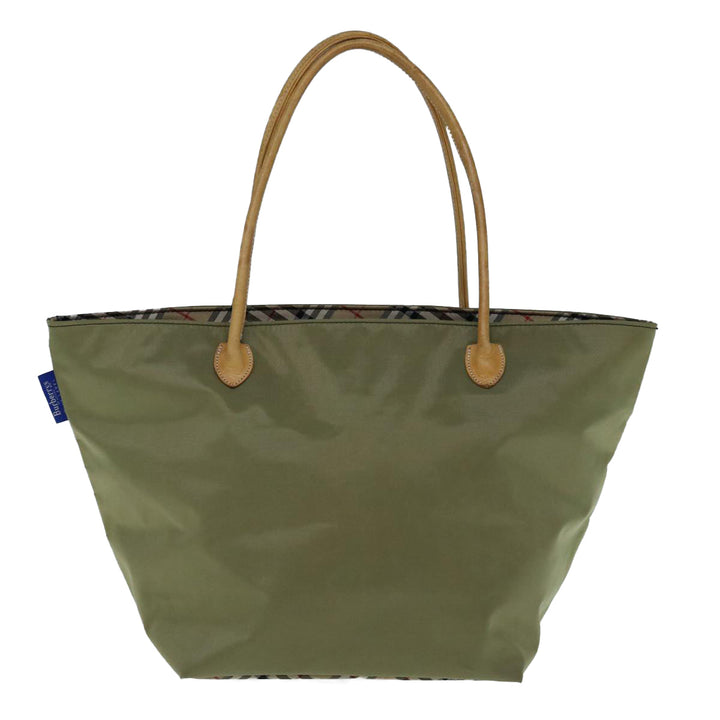 BurberrySs Blue Label Tote Bag Nylon Khaki Auth bs11303