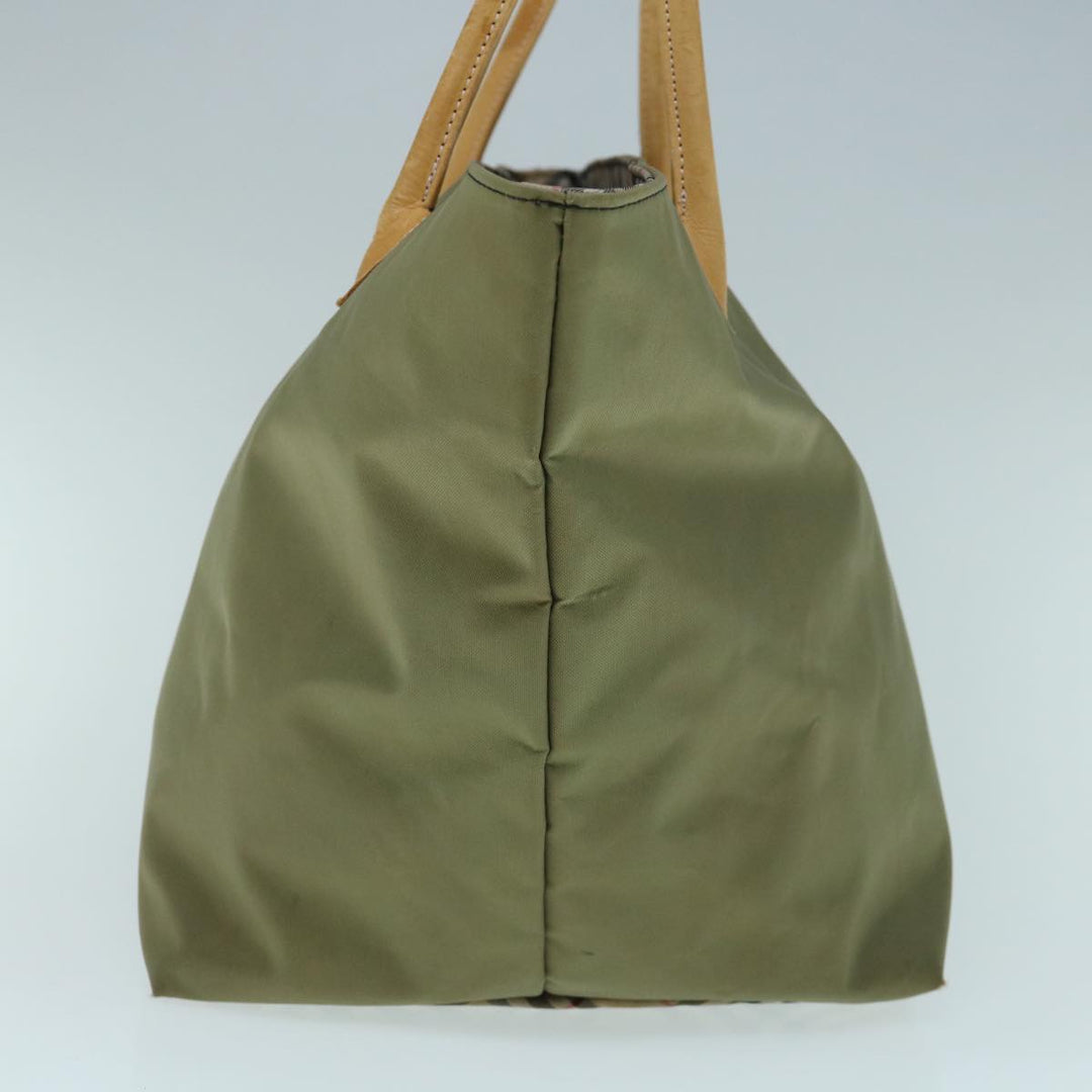 BurberrySs Blue Label Tote Bag Nylon Khaki Auth bs11303