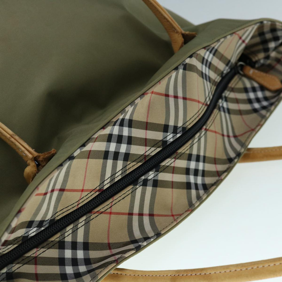 BurberrySs Blue Label Tote Bag Nylon Khaki Auth bs11303
