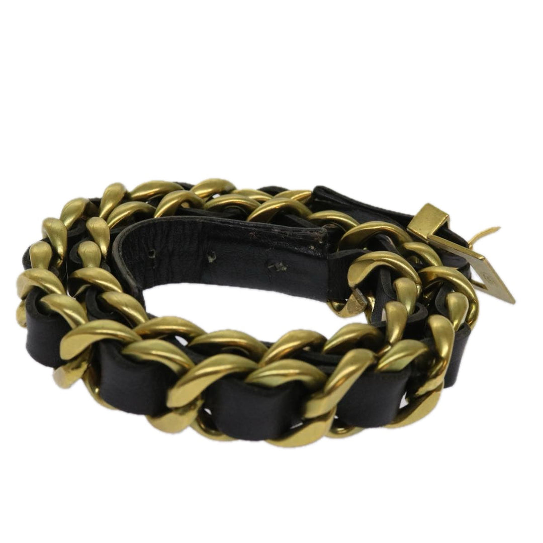 Chanel Belt Leather 25.6"-27.6" Gold Tone Black CC Auth bs11333