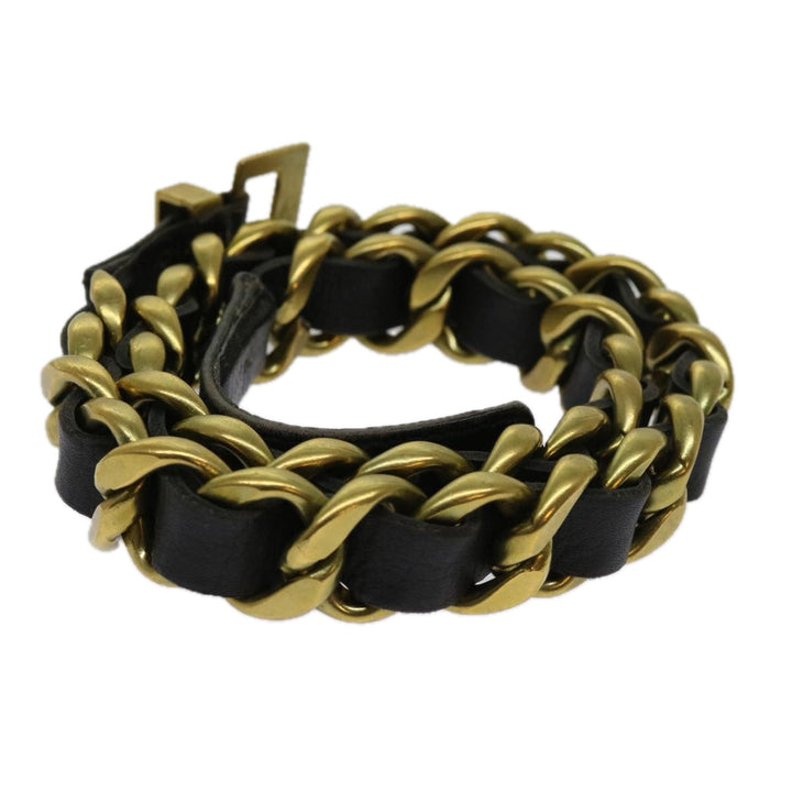 Chanel Belt Leather 25.6"-27.6" Gold Tone Black CC Auth bs11333