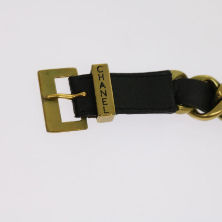 Chanel Belt Leather 25.6"-27.6" Gold Tone Black CC Auth bs11333