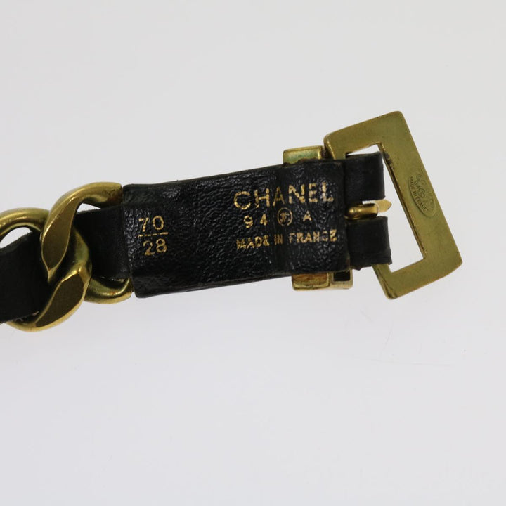 Chanel Belt Leather 25.6"-27.6" Gold Tone Black CC Auth bs11333