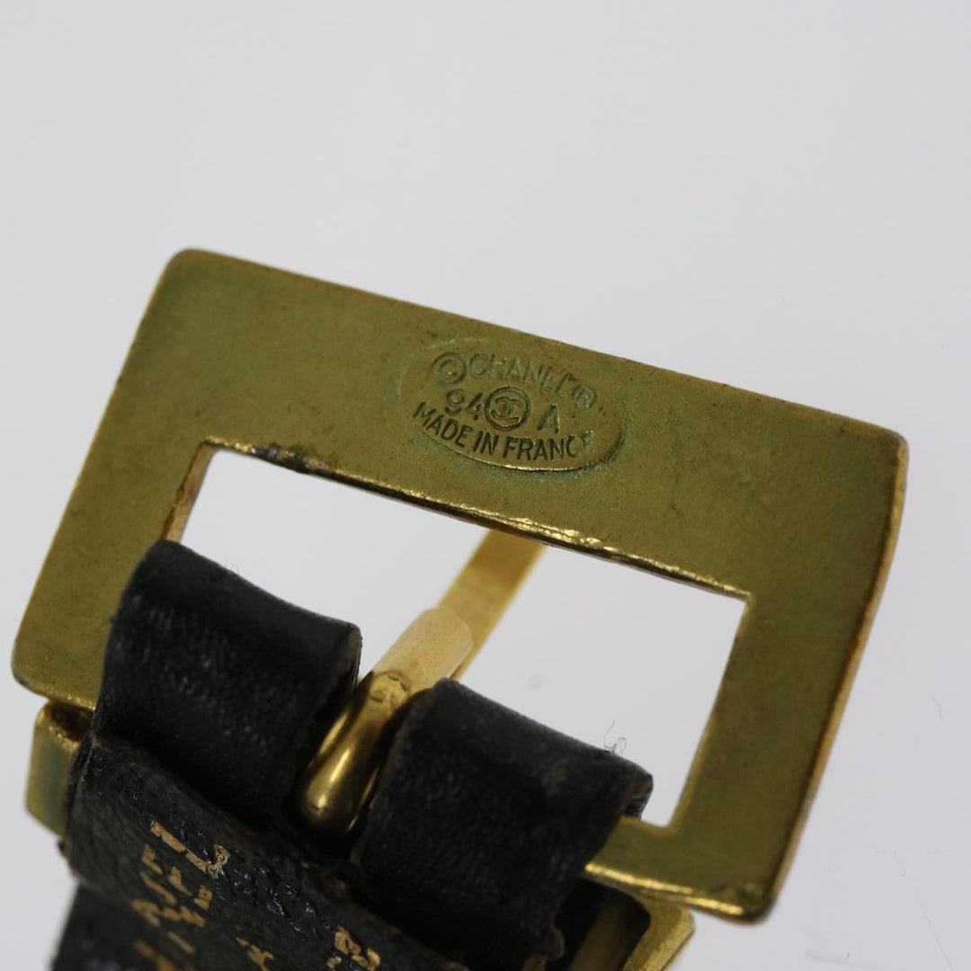 Chanel Belt Leather 25.6"-27.6" Gold Tone Black CC Auth bs11333