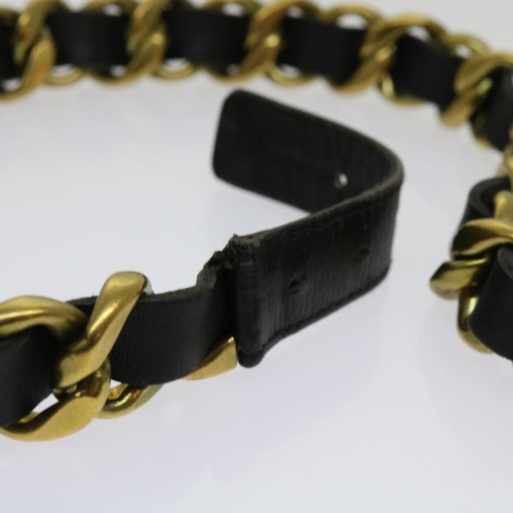 Chanel Belt Leather 25.6"-27.6" Gold Tone Black CC Auth bs11333