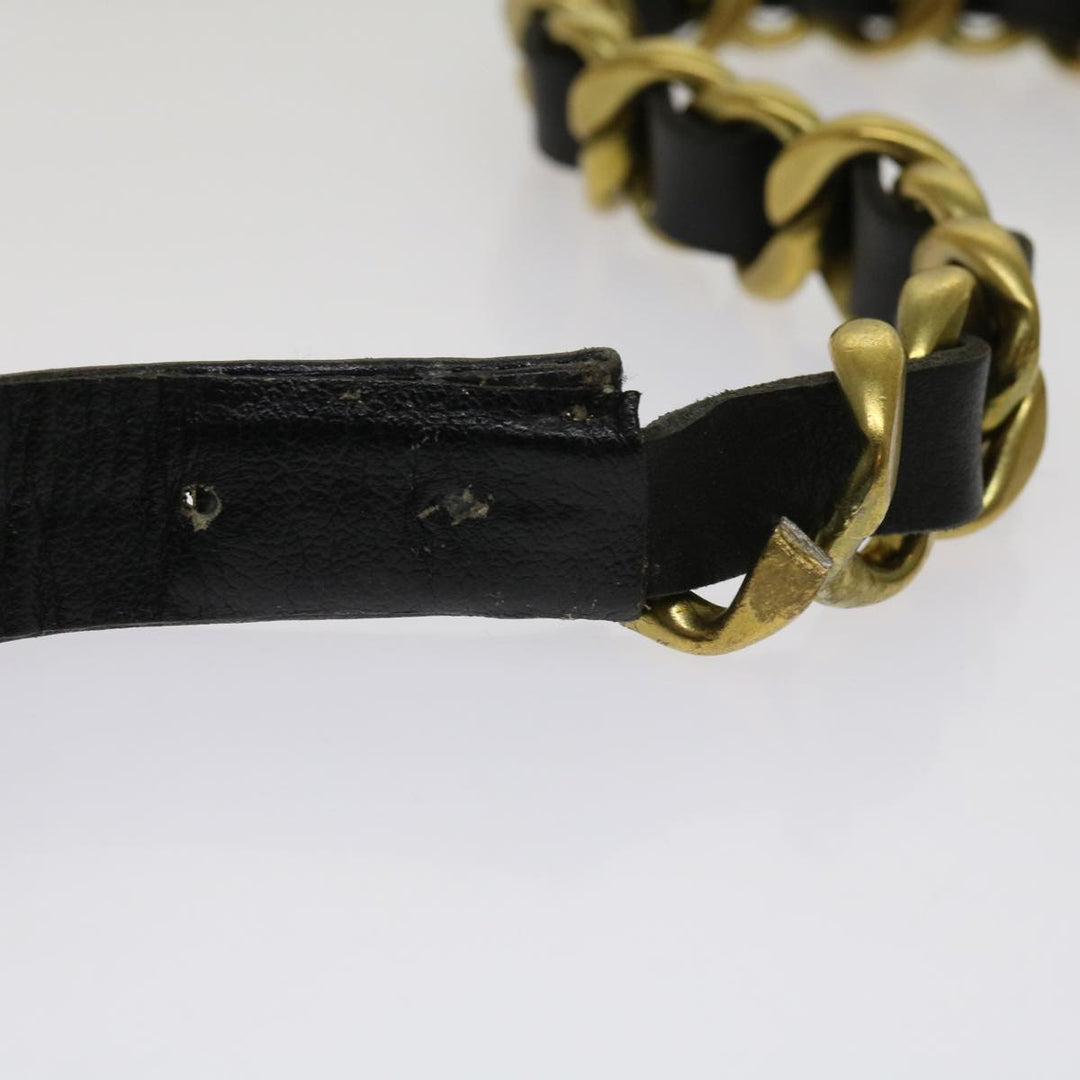 Chanel Belt Leather 25.6"-27.6" Gold Tone Black CC Auth bs11333