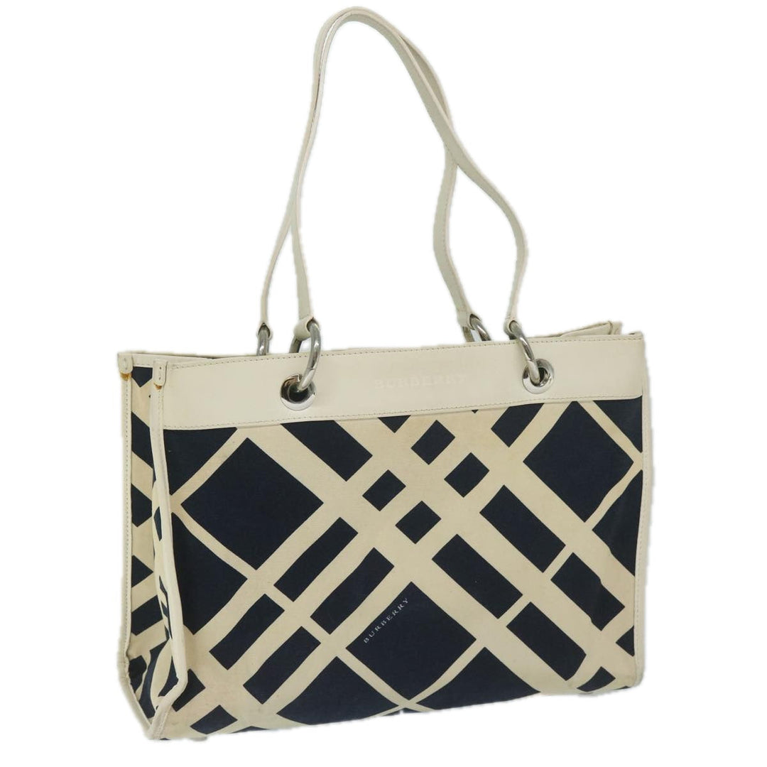 Burberry Tote Bag Canvas Navy White Auth bs11353