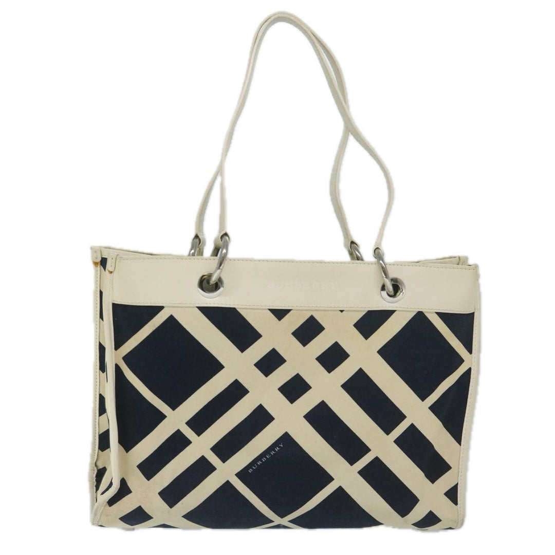 Burberry Tote Bag Canvas Navy White Auth bs11353