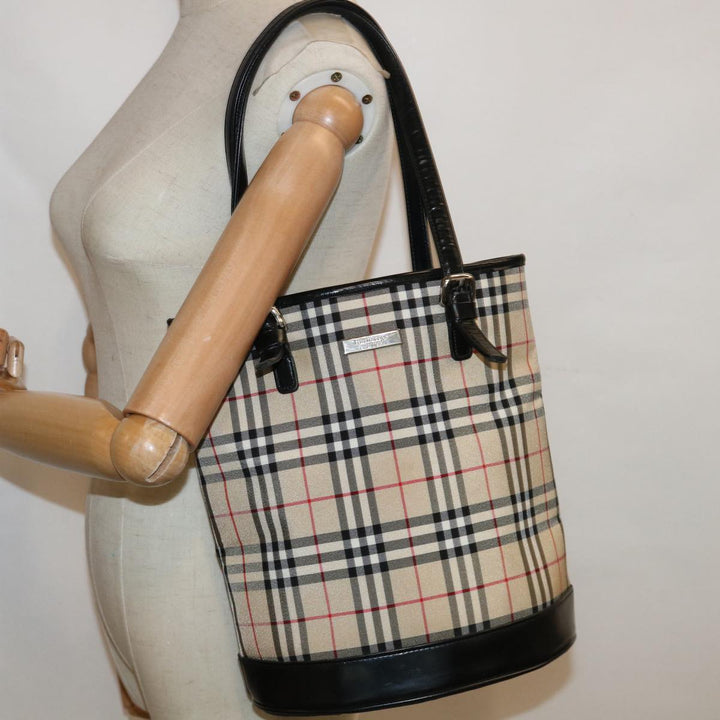 BURBERRYSs Nova Check Blue Label Shoulder Bag Nylon Beige Auth bs11384