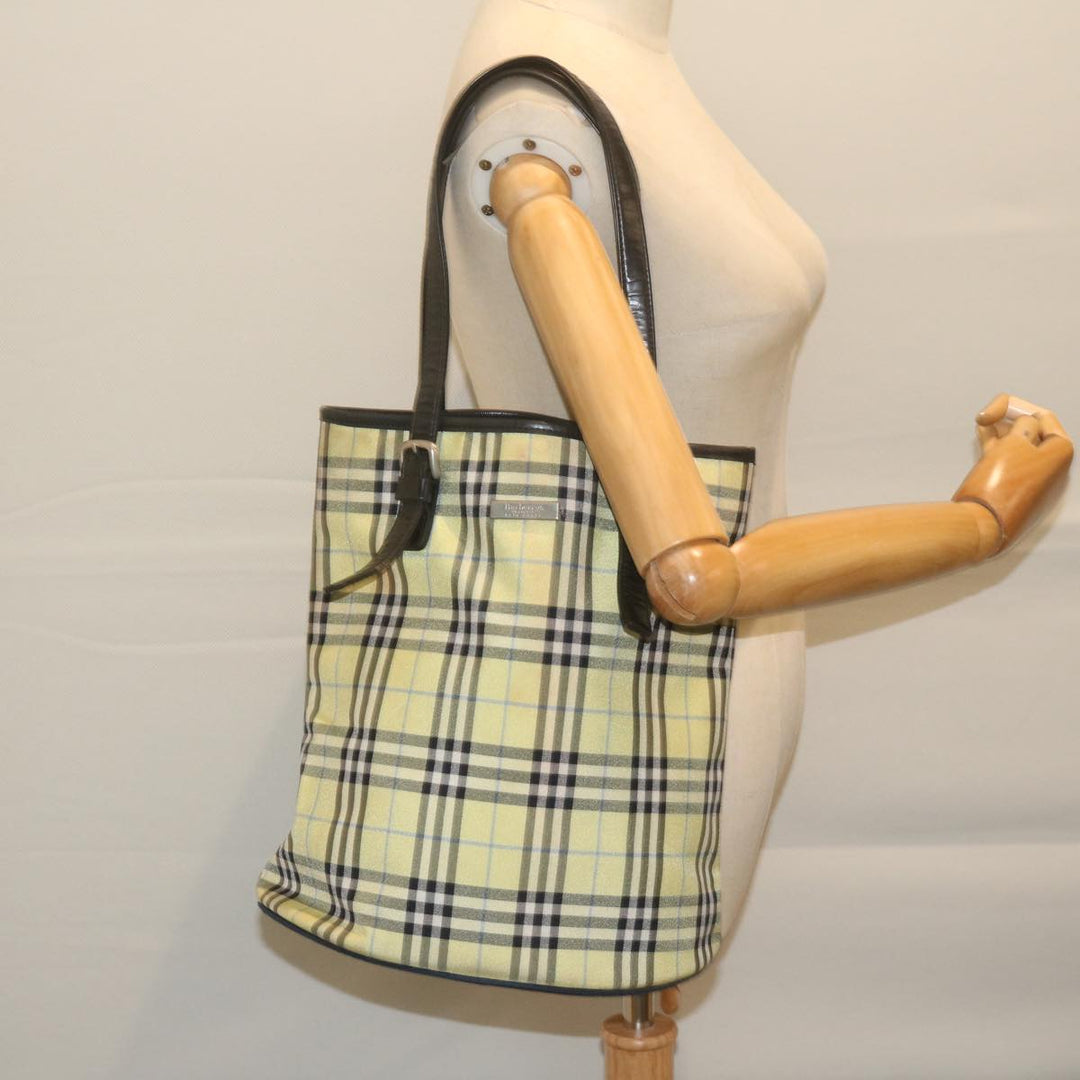 BurberrySs Nova Check Blue Label Shoulder Bag Nylon Yellow Auth bs11447
