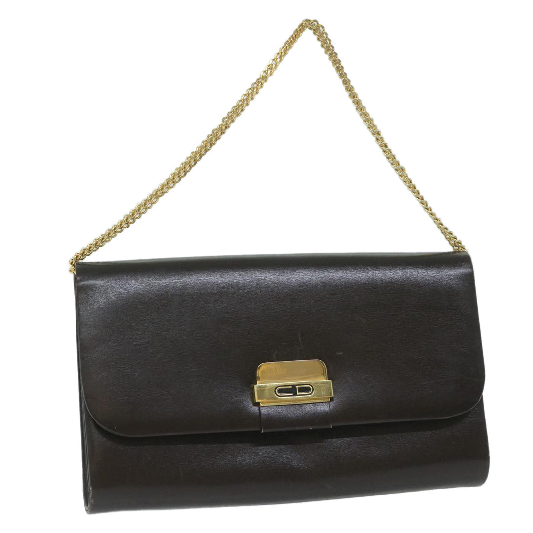 CHRISTIAN Top quality Dior Chain Shoulder Bag Leather Brown Auth bs11469