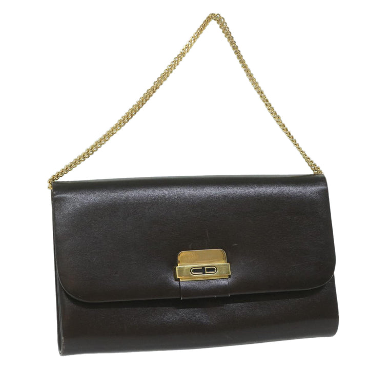 CHRISTIAN Top quality Dior Chain Shoulder Bag Leather Brown Auth bs11469