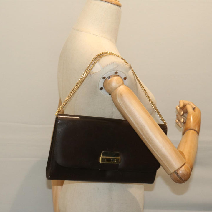 CHRISTIAN Top quality Dior Chain Shoulder Bag Leather Brown Auth bs11469