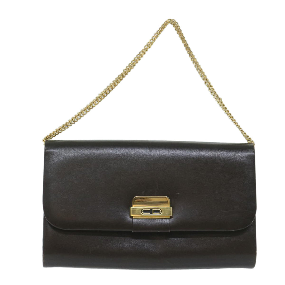 CHRISTIAN Top quality Dior Chain Shoulder Bag Leather Brown Auth bs11469