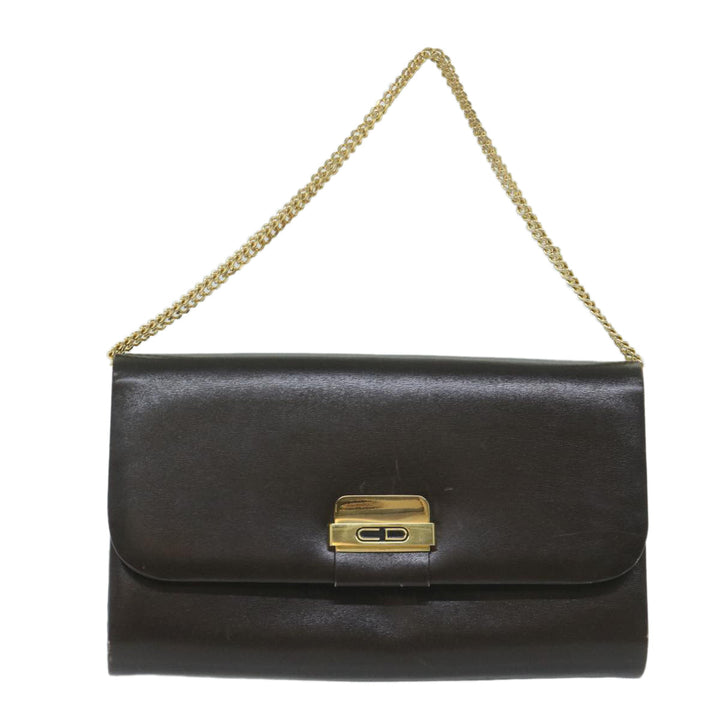 CHRISTIAN Top quality Dior Chain Shoulder Bag Leather Brown Auth bs11469