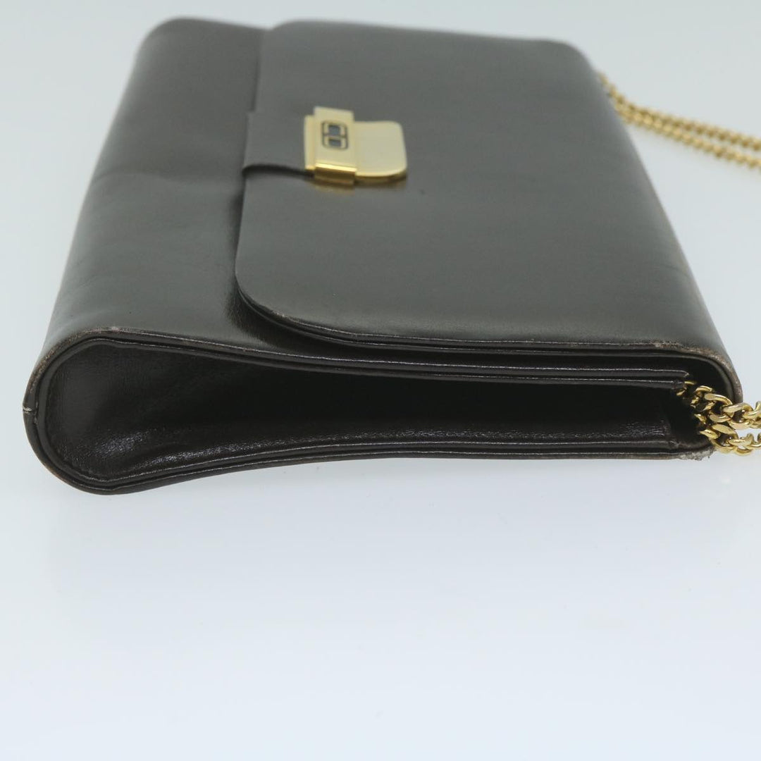 CHRISTIAN Top quality Dior Chain Shoulder Bag Leather Brown Auth bs11469