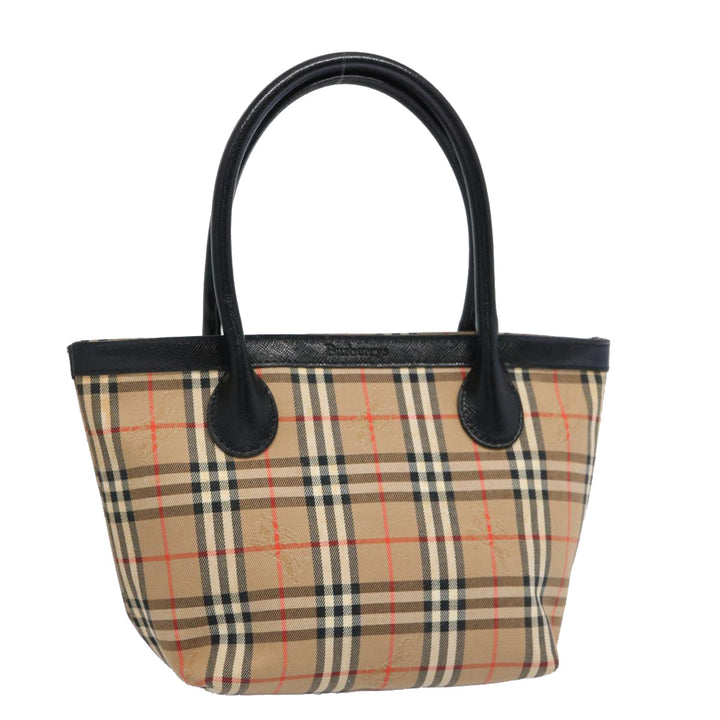 BURBERRYSs Nova Check Hand Bag Canvas Beige Black Auth bs11498