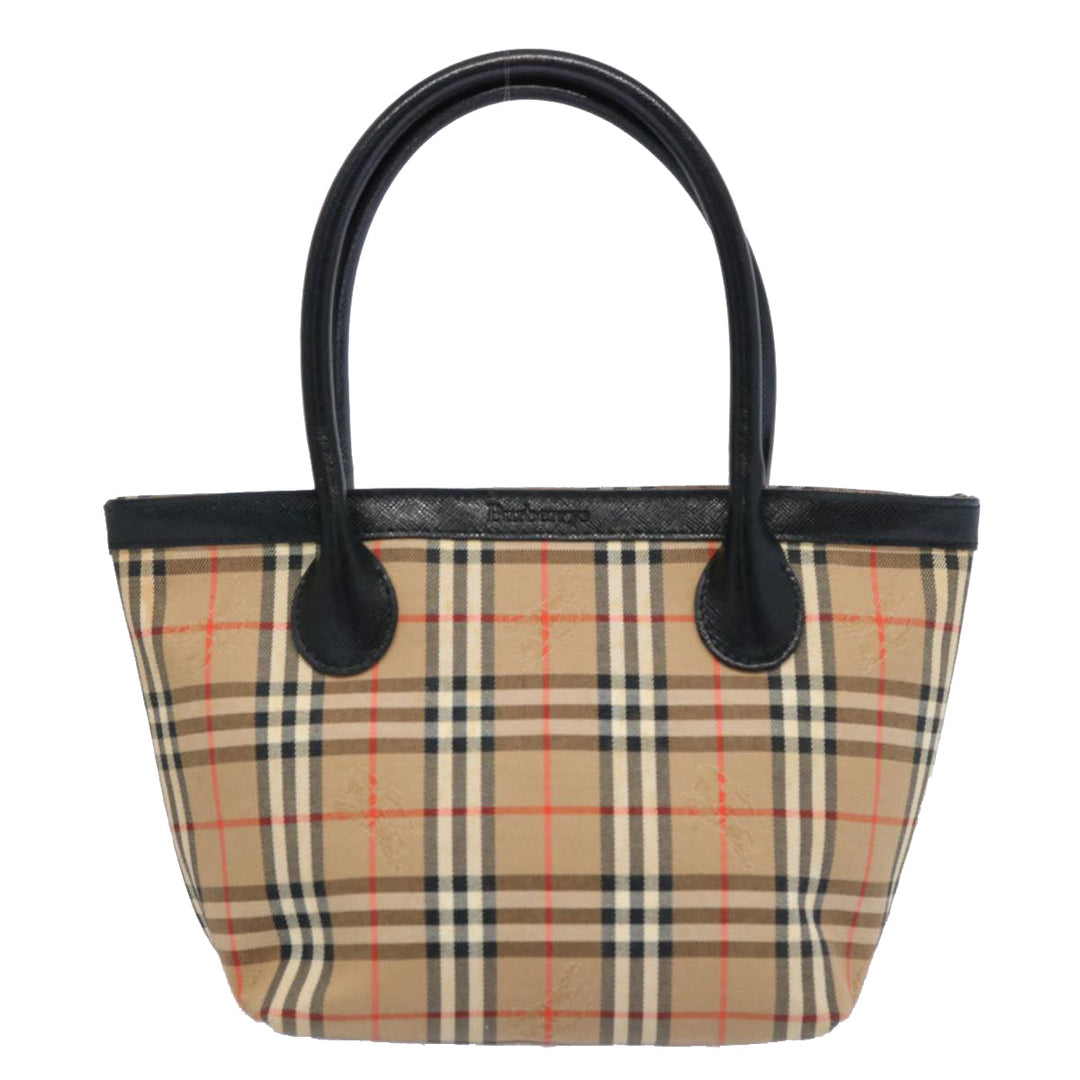 BURBERRYSs Nova Check Hand Bag Canvas Beige Black Auth bs11498