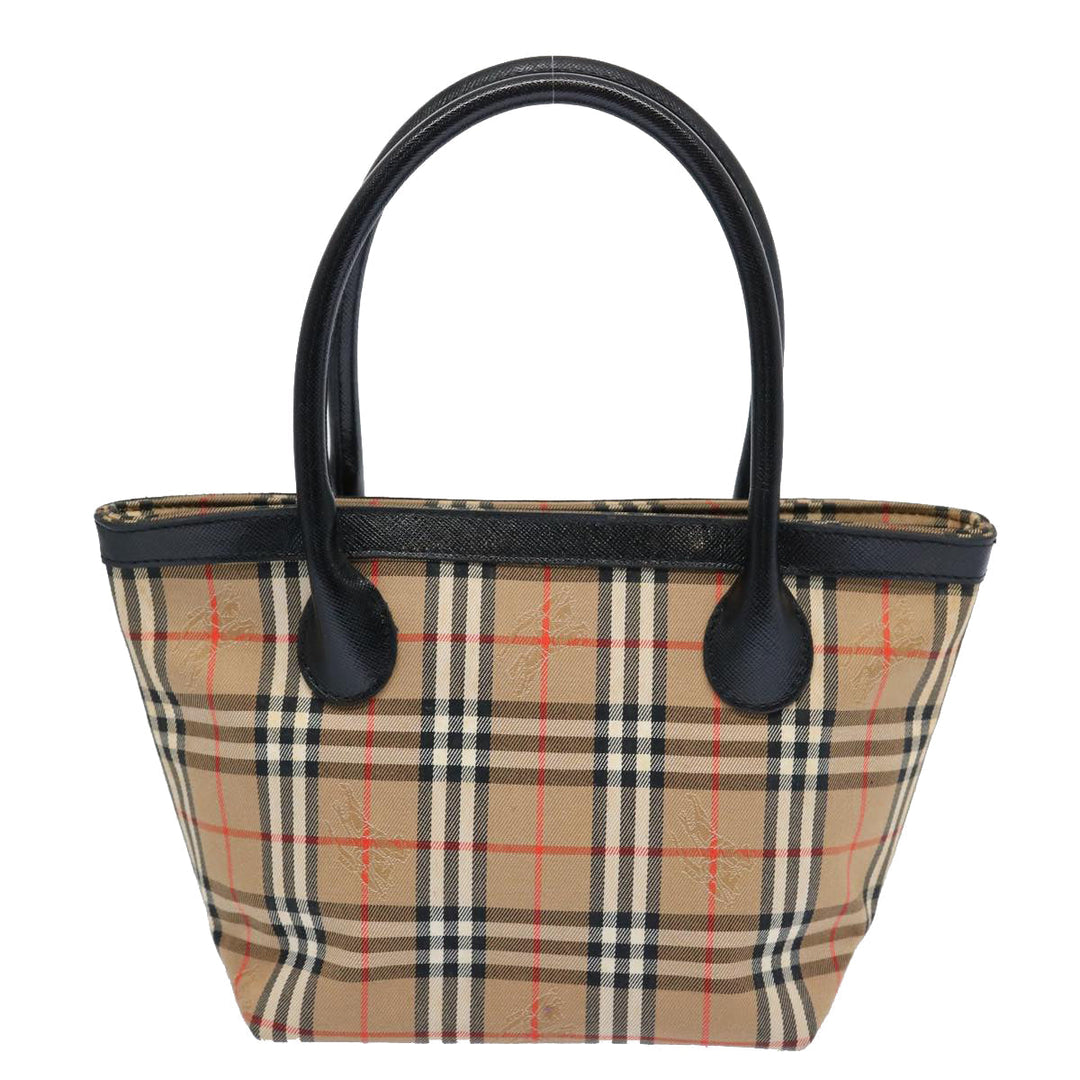 BURBERRYSs Nova Check Hand Bag Canvas Beige Black Auth bs11498