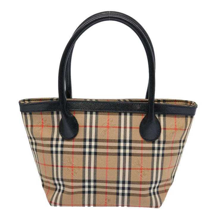 BURBERRYSs Nova Check Hand Bag Canvas Beige Black Auth bs11498