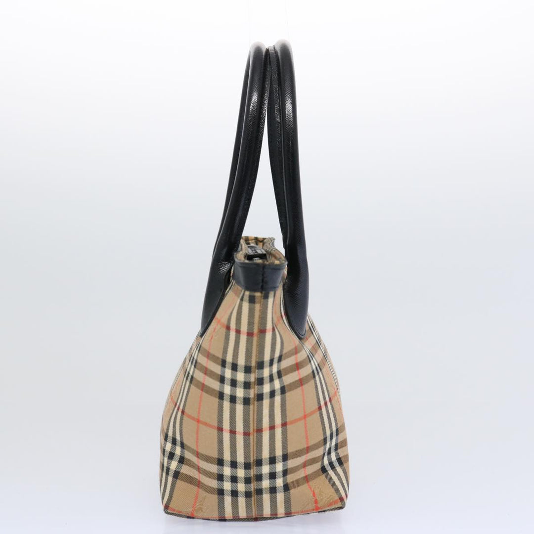 BURBERRYSs Nova Check Hand Bag Canvas Beige Black Auth bs11498