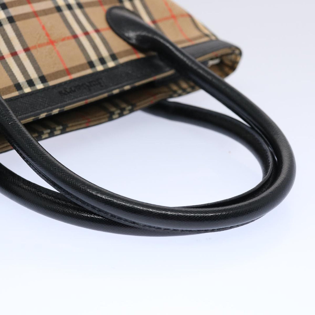 BURBERRYSs Nova Check Hand Bag Canvas Beige Black Auth bs11498