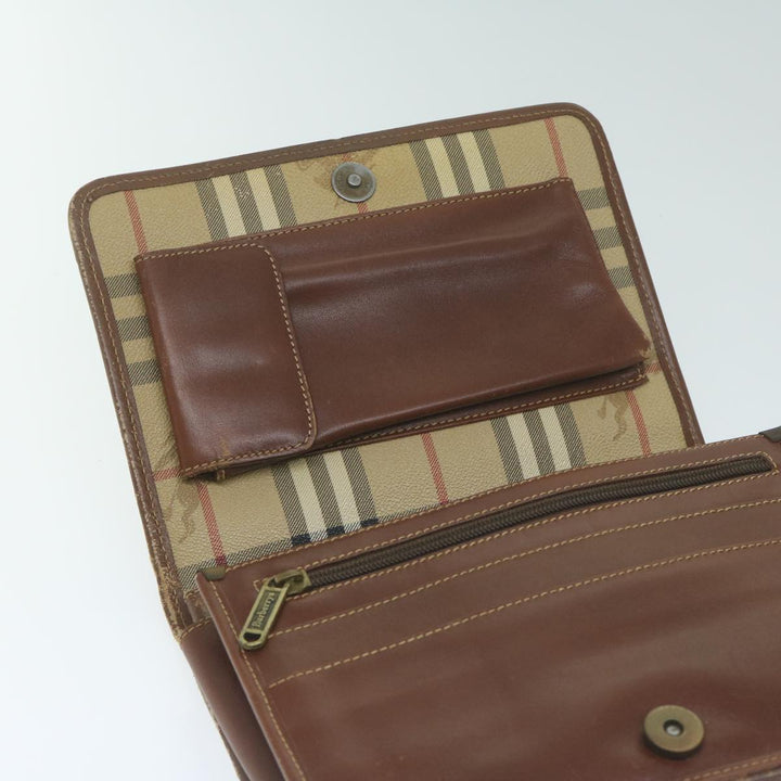 BurberrySs Nova Check Clutch Bag PVC Leather Beige Auth bs11501