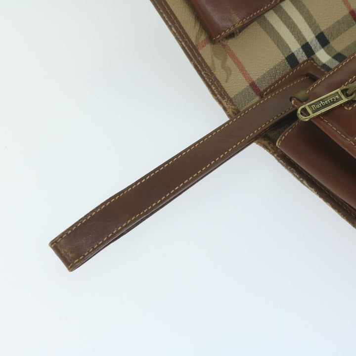 BurberrySs Nova Check Clutch Bag PVC Leather Beige Auth bs11501