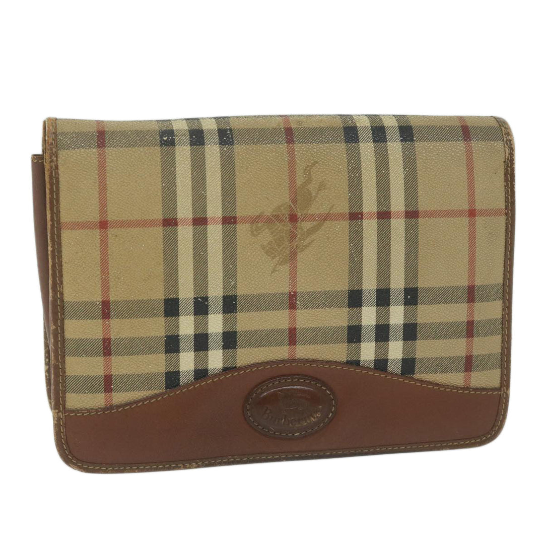 BurberrySs Nova Check Clutch Bag PVC Leather Beige Auth bs11501