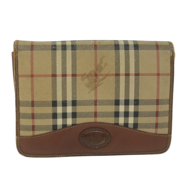 BurberrySs Nova Check Clutch Bag PVC Leather Beige Auth bs11501