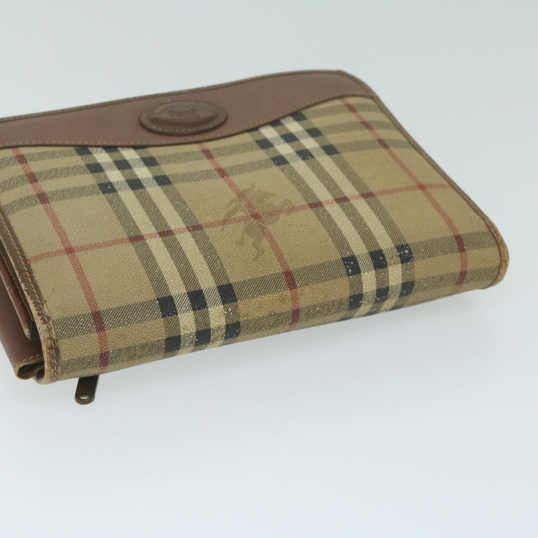 BurberrySs Nova Check Clutch Bag PVC Leather Beige Auth bs11501