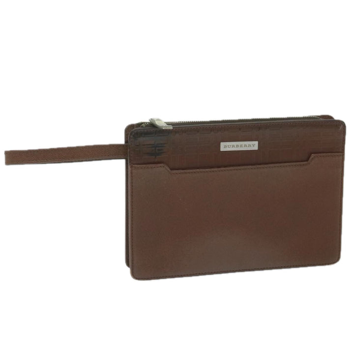 Burberry Clutch Bag Leather Brown Auth bs11520