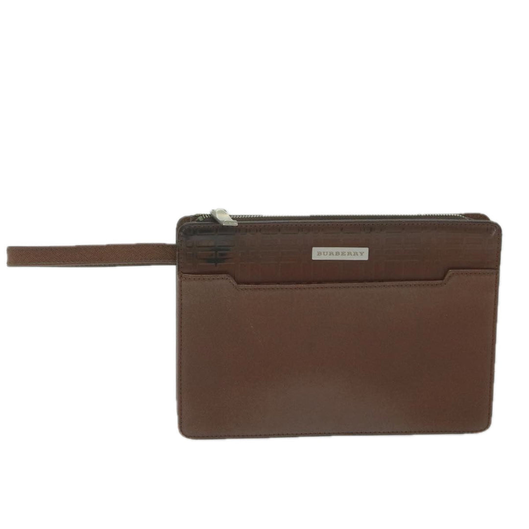 Burberry Clutch Bag Leather Brown Auth bs11520