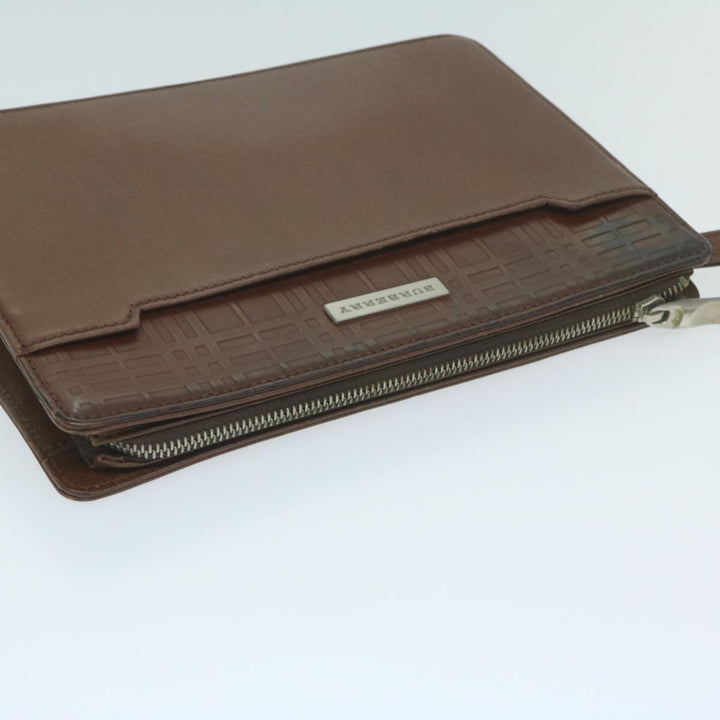 Burberry Clutch Bag Leather Brown Auth bs11520