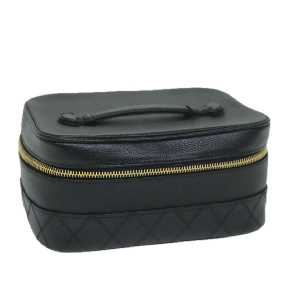 Chanel Vanity Cosmetic Pouch Caviar Skin Black CC Auth bs11563