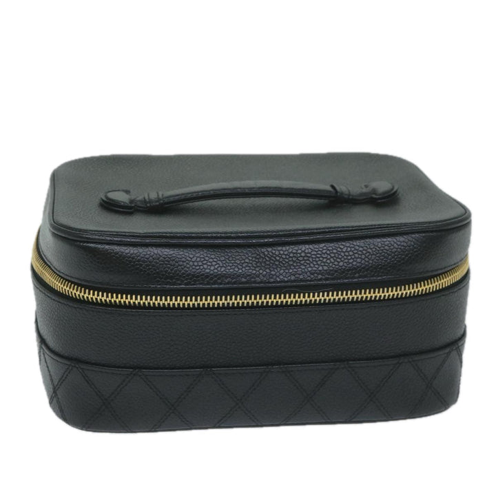Chanel Vanity Cosmetic Pouch Caviar Skin Black CC Auth bs11563