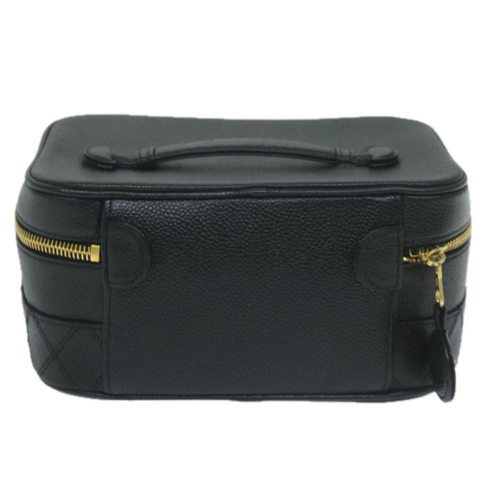 Chanel Vanity Cosmetic Pouch Caviar Skin Black CC Auth bs11563