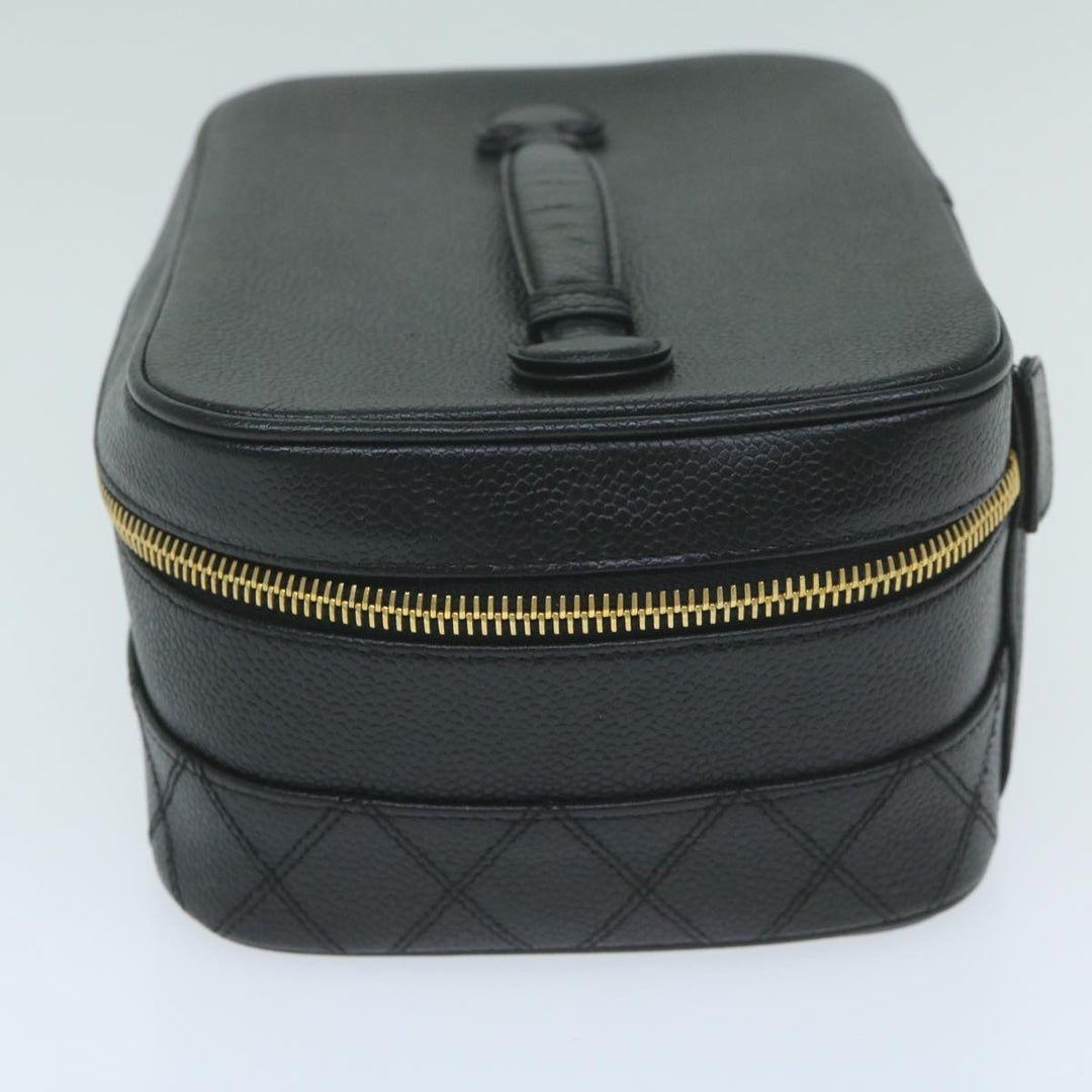Chanel Vanity Cosmetic Pouch Caviar Skin Black CC Auth bs11563