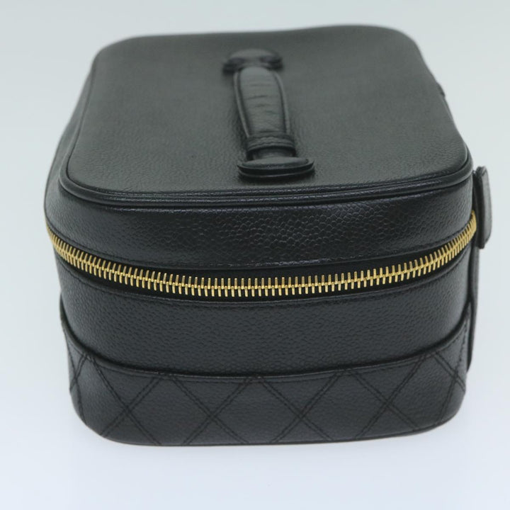 Chanel Vanity Cosmetic Pouch Caviar Skin Black CC Auth bs11563