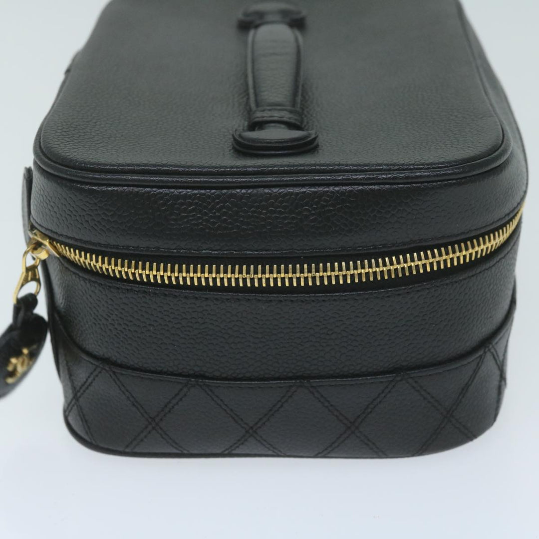 Chanel Vanity Cosmetic Pouch Caviar Skin Black CC Auth bs11563