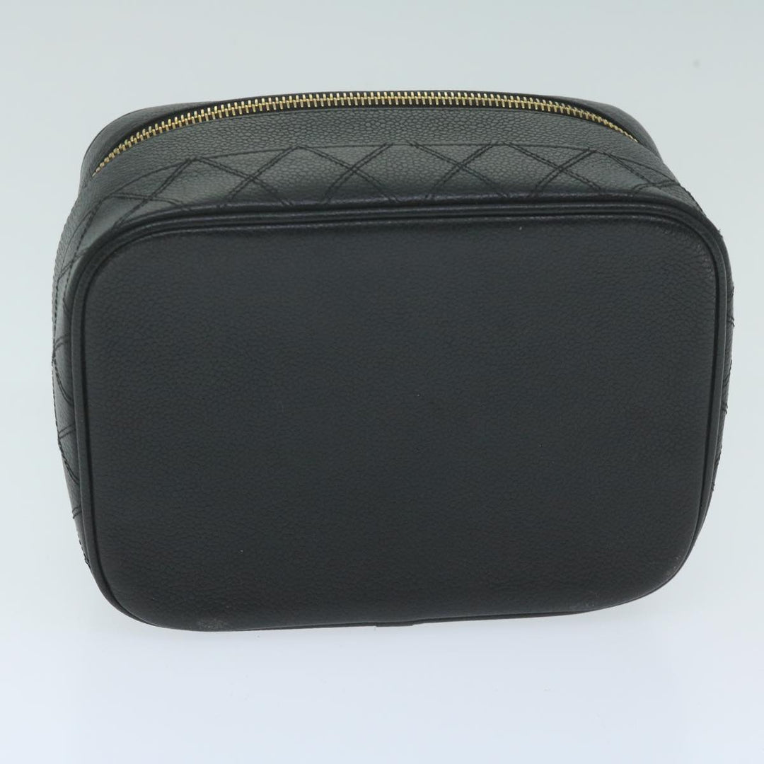 Chanel Vanity Cosmetic Pouch Caviar Skin Black CC Auth bs11563