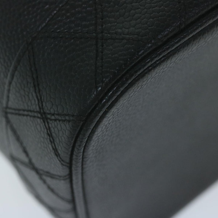 Chanel Vanity Cosmetic Pouch Caviar Skin Black CC Auth bs11563