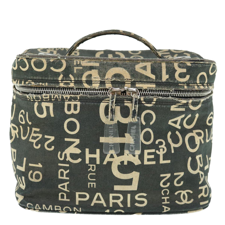 Chanel Bycy Vanity Cosmetic Pouch Canvas Black CC Auth bs11565