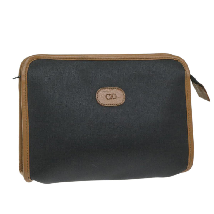 CHRISTIAN Top quality Dior Clutch Bag PVC Canvas Black Auth bs11617