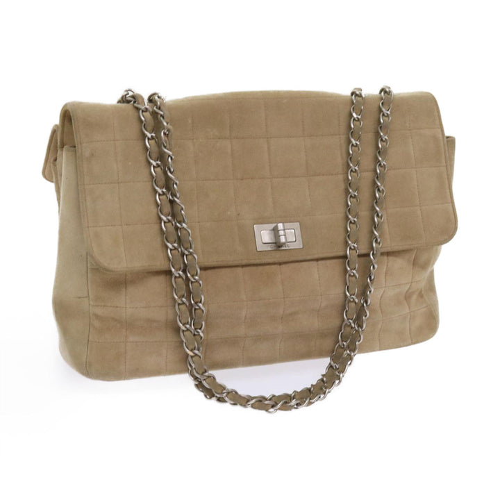 Top Quality Chanel Choco Bar Chain Shoulder Bag Suede Beige CC Auth bs11679