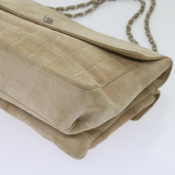 Top Quality Chanel Choco Bar Chain Shoulder Bag Suede Beige CC Auth bs11679
