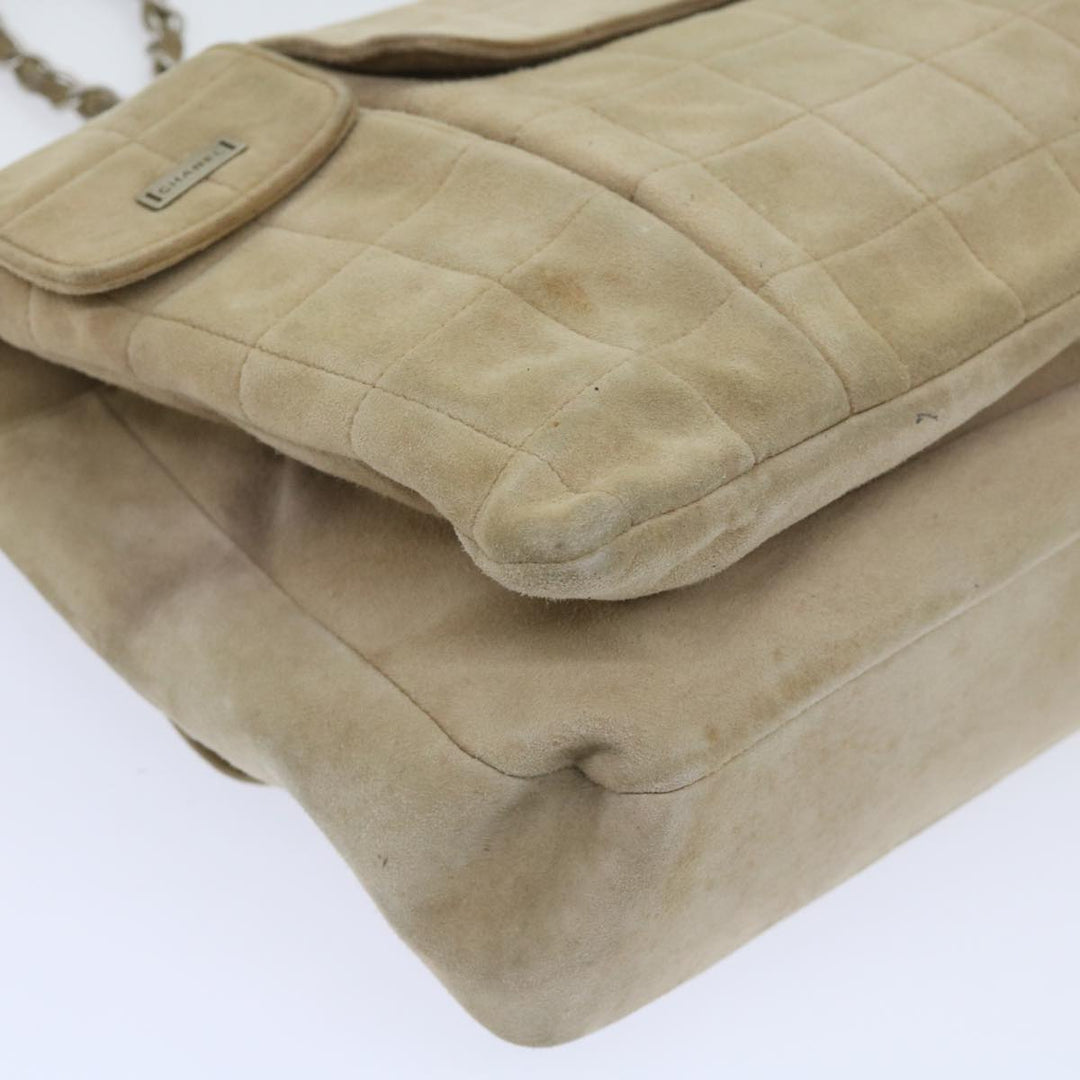 Top Quality Chanel Choco Bar Chain Shoulder Bag Suede Beige CC Auth bs11679