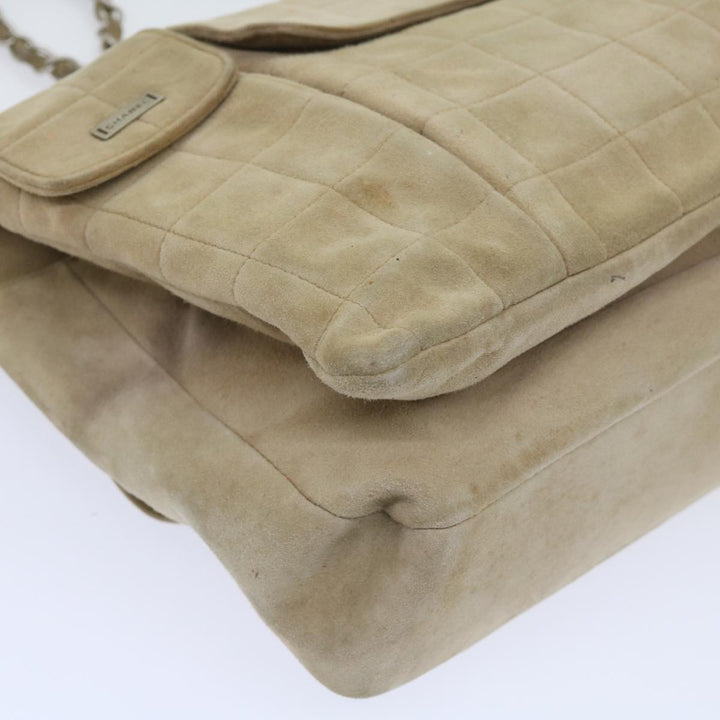 Top Quality Chanel Choco Bar Chain Shoulder Bag Suede Beige CC Auth bs11679