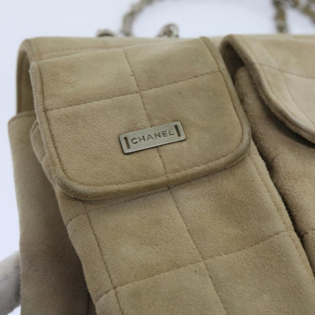 Top Quality Chanel Choco Bar Chain Shoulder Bag Suede Beige CC Auth bs11679