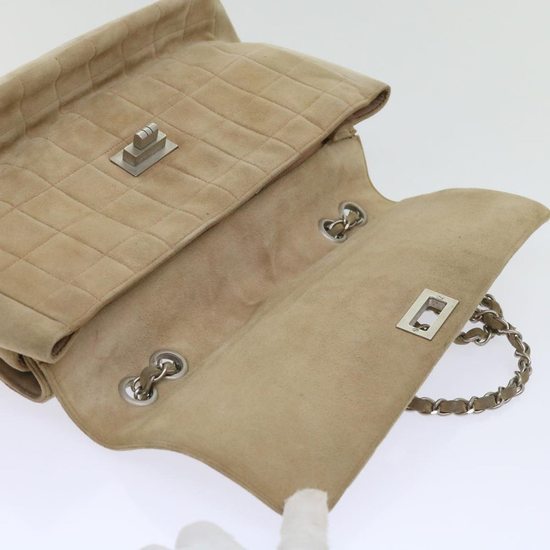 Top Quality Chanel Choco Bar Chain Shoulder Bag Suede Beige CC Auth bs11679